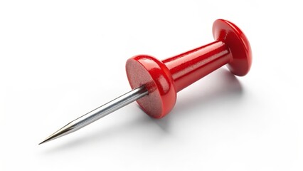 Red Push Pin Close-up Product Shot, White Background, Stationery, Office Supply, 3D Render, Pin, Notice Pushpin