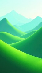 Obraz premium Stylized green mountain landscape, soft gradients, smooth hills , contemporary, aesthetic, illustration