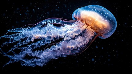 Majestic jellyfish in dark ocean depths