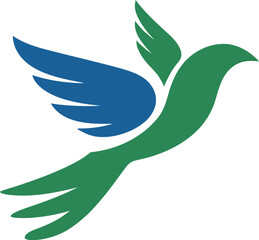 Fototapeta premium A stylized green and blue bird in flight.