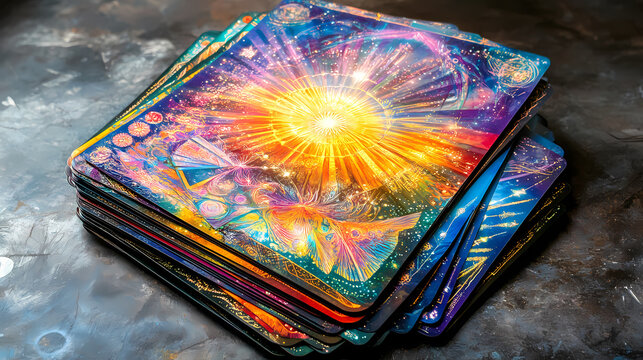 Beautiful oracle cards for production design. celestial explosion of vibrant cosmic colors. Tidal Oracle. Illustration