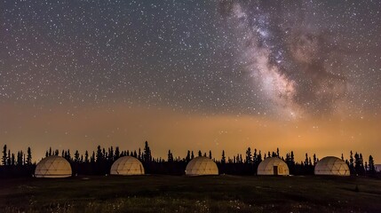 Fototapeta premium Milky Way over geodesic domes at night
