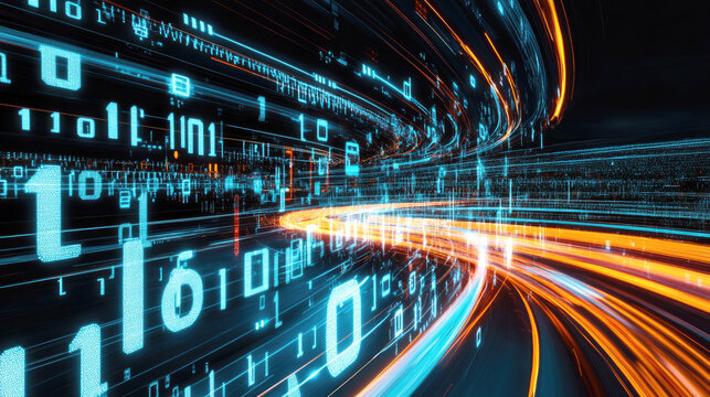 Futuristic digital data flow with motion blur on highway for technology and innovation concept design