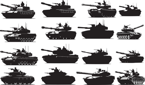 Tank silhouettes set, army pack of vector silhouette design