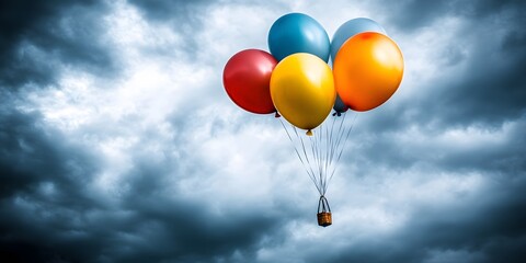 Fototapeta premium Colorful Balloons Hot Air Balloon Flight Stormy Sky