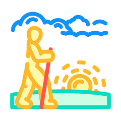 sunrise nordic walker walking color icon vector illustration