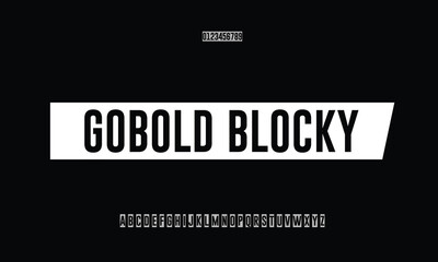 Gobold Blocky Regular vector font alphabet with numbers