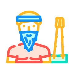 elderly couple nordic walking color icon vector illustration