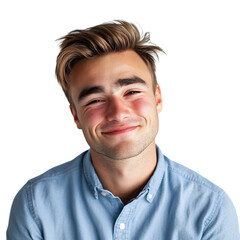 Obraz premium A Man with a Shy Smile Looking Down with Red Cheeks Isolated on Transparent Background