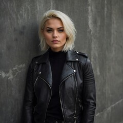 Fototapeta premium biker girl in a leather jacket