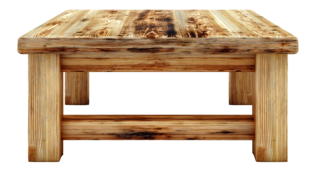 Rustic wooden desk on white background showcasing chaos