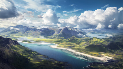 Breathtaking aerial perspectives capturing beautifully barren natural landscapes their unfiltered state, nature, view, scenery, earth, sky, clouds. Barren Bay. Illustration