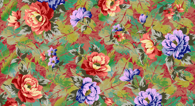 Beautiful mughal art all over pattern with beautiful colours for digital