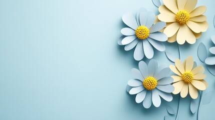 Fototapeta premium Exquisite paper flowers adorning a tranquil blue background, vibrant floral arrangement