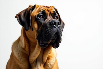 Obraz premium Imposing mastiff, head tilt, purebred, white backdrop, dog breeds, breed