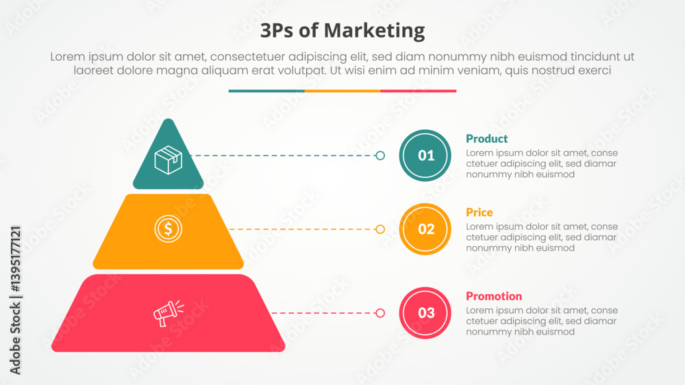 Poster 3ps marketing infographic concept for slide presentation with round pyramid and line pointer with 3 