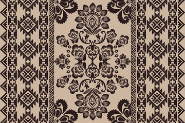 Fototapeta premium Ikat floral paisley embroidery seamless pattern. Ikat ethnic flower oriental pattern traditional. Motifs African boho. Ethnic ikat floral Border Indian floral Aztec embroidery border