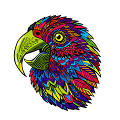 Obraz premium Behold a parrot painted in a kaleidoscope of intensely vibrant hues. Intricate patterns dance across its feathers, creating a mesmerizing display of tropical energy and artistic flair. 