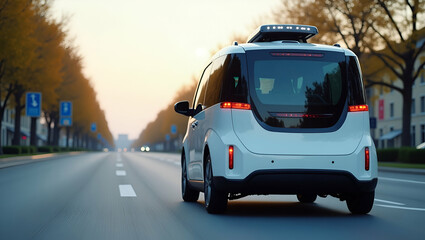 High Resolution Photo Stock Image of Innovative Autonomous Vehicles for Seniors Featuring Advanced Safety, Smart Navigation Systems, and Modern Transportation Solutions - Conceptual Design with Empty 