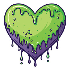 Design a vibrant vector illustration of a gooey, toxic monster with bold, dripping strokes. Emphasize its slimy, hazardous nature.