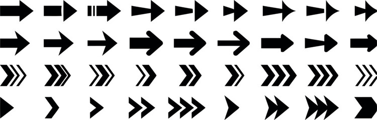 Arrow Icon Set – Vector Collection of Black Arrows, Cursor, and Directional Signs