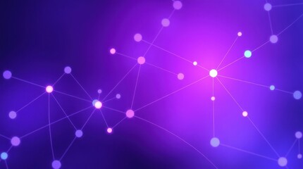 Obraz premium Abstract network design. Dynamic interconnected nodes and lines in vibrant purple and magenta tones. Intricate network structure suggesting complex connections and data flow