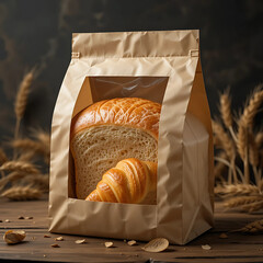 Bread and Croissant in Paper Bag with Window