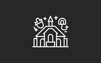 Minimalist Church Icon Illustration on Dark Background, Religious Symbol Design