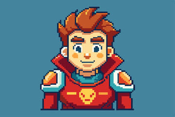 Pixelated Hero Young Man with Red Hair & Armor Detail, Retro Game Style Character
