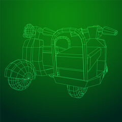 Delivery scooter for lifestyle design courier. Business express delivery concept. Wireframe low poly mesh vector illustration