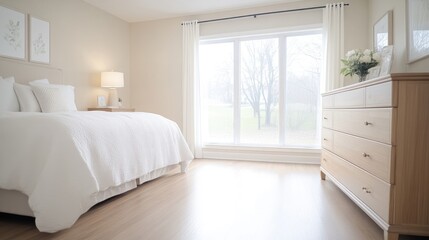 Fototapeta premium Bright, airy bedroom with a large window