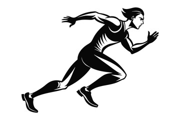 Monochrome of Running Athletic Man, Side View of Runner in Motion