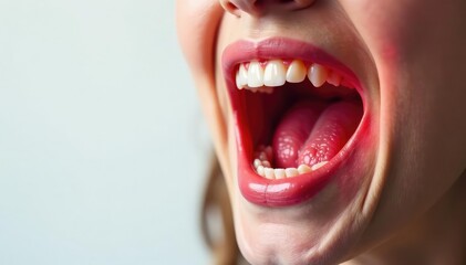Naklejka premium Intensely red inflamed gum and aching tooth on white background , gum disease, severe
