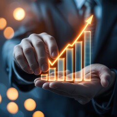 Business Growth Concept: Hands Holding a Growing Bar Graph