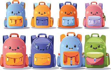 Eight Colorful Chibi Backpack Illustrations