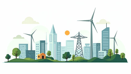 Flat Vector Illustration: Comprehensive Energy Transition Strategies - Integrating Renewables & Optimizing Grids for a Resilient Power Infrastructure - Smart Business Tone