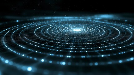 Abstract Spiral Galaxy of Blue Glowing Particles in Dark Space