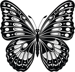 Black butterfly tattoo vector design illustration of a flying insect with beautiful wing patterns