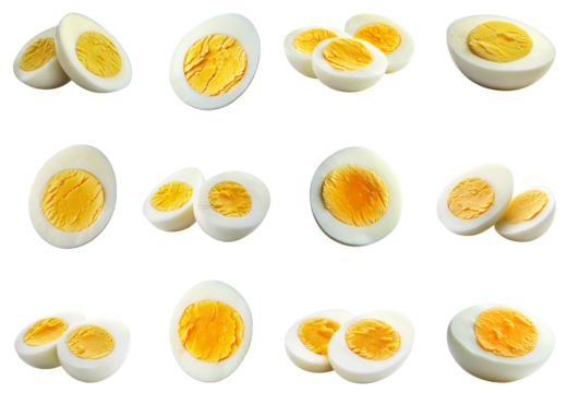 Hard Boiled Scotch Egg Cut in Half Isolated on Transparent Background, PNG