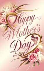 Elegant Happy Mother's Day greeting with glowing artistic typography floral details a heartwarming message in a high-resolution digital artwork perfect for celebration Mother's Day illustration design