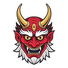 Create a bold, vector illustration of a Japanese Oni demon, emphasizing fierce, dynamic strokes and intense expression.