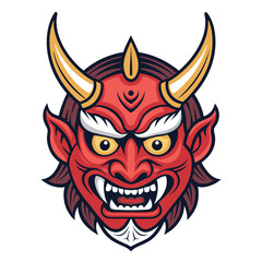 Design a bold, vector illustration of a Japanese Oni demon, male, showcasing powerful strokes and vibrant colors.  Emphasis on dynamic composition.