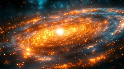 Naklejka premium A vibrant, swirling galaxy ablaze with fiery stars.