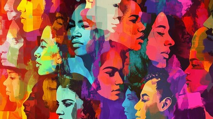 Vibrant and colorful illustration of diverse people from various ethnicities,DEI theme strategy.
