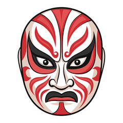 Design a bold, vector illustration of a Kabuki mask, emphasizing dramatic lines and strong color contrasts.  Include intricate details.