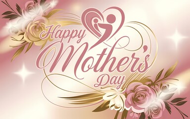 Elegant Happy Mother's Day greeting with glowing artistic typography floral details a heartwarming message in a high-resolution digital artwork perfect for celebration Mother's Day illustration design