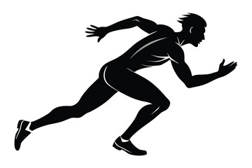 Silhouette of Muscular Man Running Forward, Monochrome Abstract Runner Figure Design
