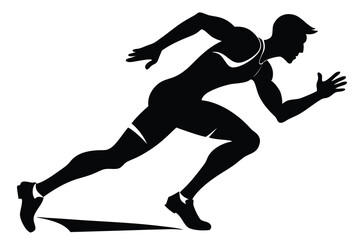 Athlete Silhouette, Sprinting, Running, Dynamic Pose, Black and White, Sport, Competition