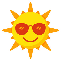 Smiling Sun Flat Icon Bright Yellow & Orange, Radiating Summer Energy isolated on transparent background
