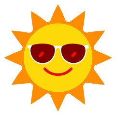 Fun and Vibrant Sun Icon Cool Sunglasses, Summer Colors, Flat Style Vector isolated on transparent background